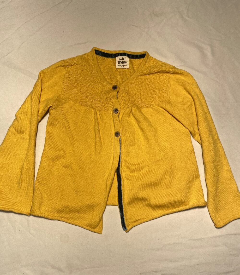 Mini Boden Girls Yellow Cotton-Cashmere Blend Cardigan Sweater Sz 3-4y